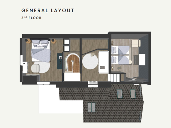 A floor plan of a second floor showing the layout of bedrooms and bathrooms.