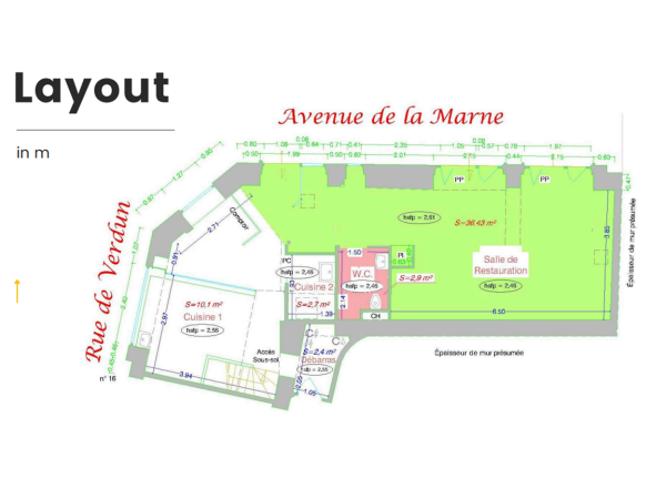 A blueprint of a bakery layout, showcasing the counter, kitchen area, and seating arrangement.